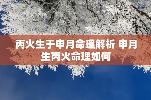 丙火生于申月命理解析 申月生丙火命理如何