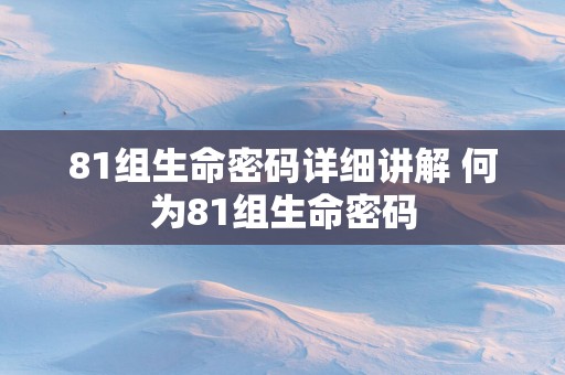 81组生命密码详细讲解 何为81组生命密码