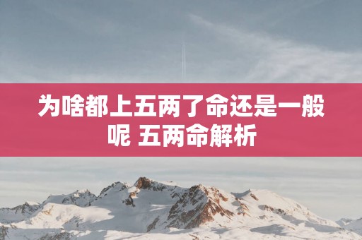 为啥都上五两了命还是一般呢 五两命解析