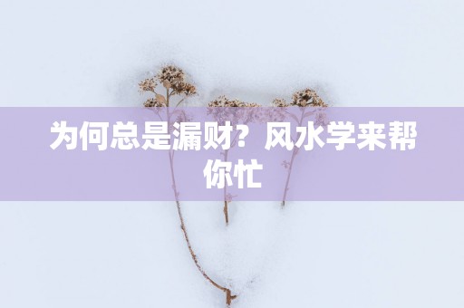 为何总是漏财？风水学来帮你忙
