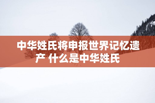 中华姓氏将申报世界记忆遗产 什么是中华姓氏