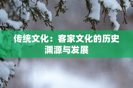 传统文化：客家文化的历史渊源与发展