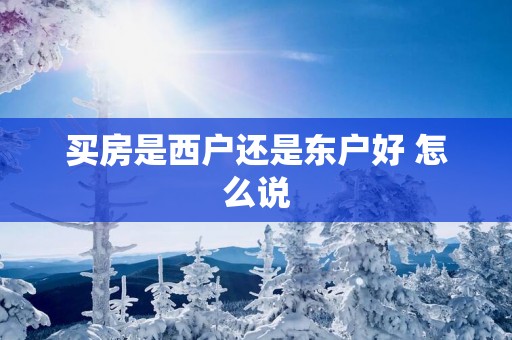 买房是西户还是东户好 怎么说