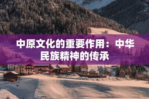 中原文化的重要作用：中华民族精神的传承