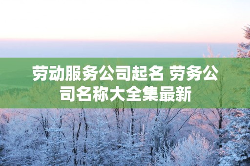 劳动服务公司起名 劳务公司名称大全集最新
