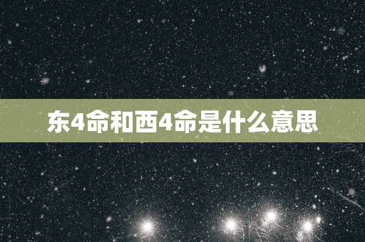 东4命和西4命是什么意思