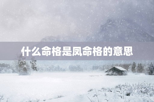 什么命格是凤命格的意思 什么命格是凤命格的意思