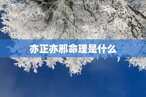 亦正亦邪命理是什么