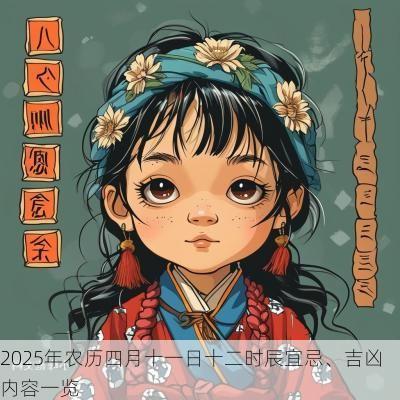2025年农历四月十一日十二时辰宜忌、吉凶内容一览