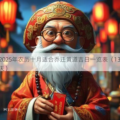2025年农历十月适合乔迁黄道吉日一览表（13天）