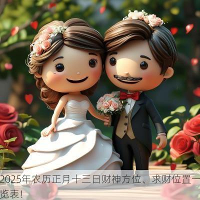 2025年农历正月十三日财神方位、求财位置一览表！