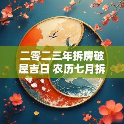 二零二三年拆房破屋吉日 农历七月拆房有哪些吉日