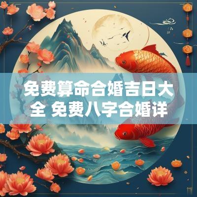 免费算命合婚吉日大全 免费八字合婚详解