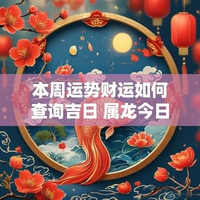 本周运势财运如何查询吉日 属龙今日运势查询财运方位