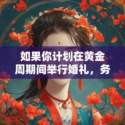 如果你计划在黄金周期间举行婚礼，务必提前预定场地和供应商，以免错过最佳选择。同时，还要考虑天气因素，如果地区性天气情况不佳，可能会对婚礼产生影响，选择一个美好天气的日子也是十分重要的。