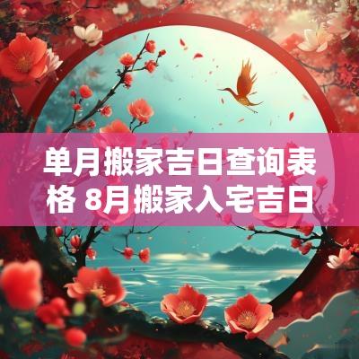 单月搬家吉日查询表格 8月搬家入宅吉日查询