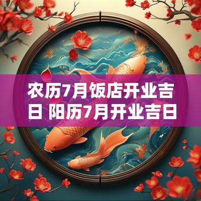 农历7月饭店开业吉日 阳历7月开业吉日