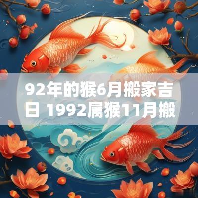 92年的猴6月搬家吉日 1992属猴11月搬家入宅黄道吉日