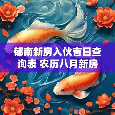 郁南新房入伙吉日查询表 农历八月新房入伙黄道吉日