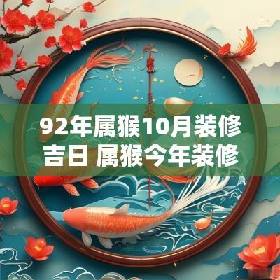 92年属猴10月装修吉日 属猴今年装修的最佳日子