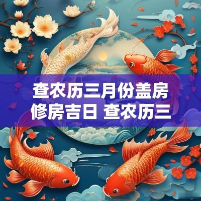 查农历三月份盖房修房吉日 查农历三月份盖瓦吉日