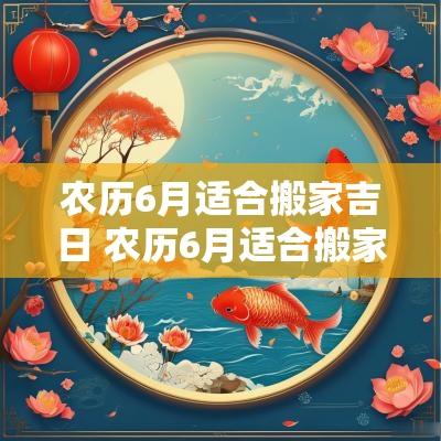 农历6月适合搬家吉日 农历6月适合搬家