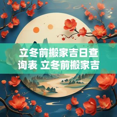 立冬前搬家吉日查询表 立冬前搬家吉日查询最新