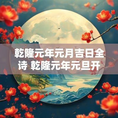乾隆元年元月吉日全诗 乾隆元年元旦开笔在这篇文章中，我们将探讨《乾隆元年元月吉日》这首古代诗词的内容、历史背景及其艺术特点。