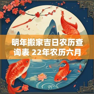明年搬家吉日农历查询表 22年农历六月搬家吉日