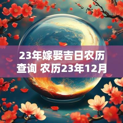 23年嫁娶吉日农历查询 农历23年12月嫁娶吉日