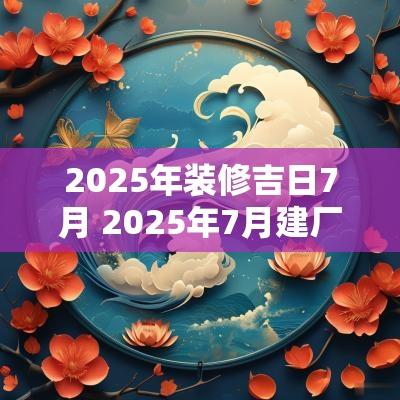 2025年装修吉日7月 2025年7月建厂房吉日