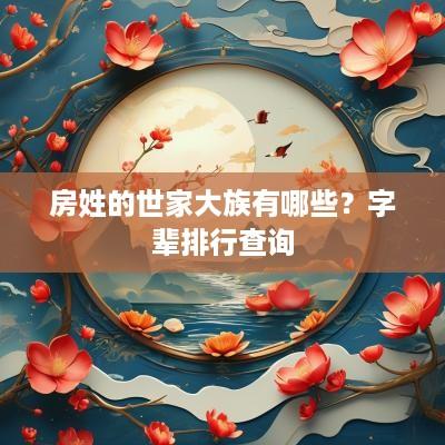房姓的世家大族有哪些？字辈排行查询