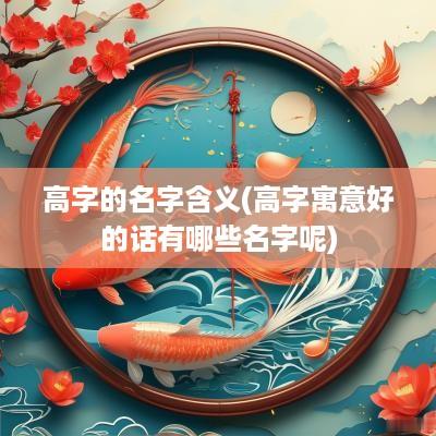 高字的名字含义(高字寓意好的话有哪些名字呢)