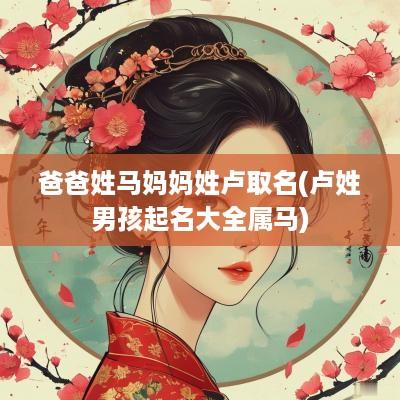 爸爸姓马妈妈姓卢取名(卢姓男孩起名大全属马)