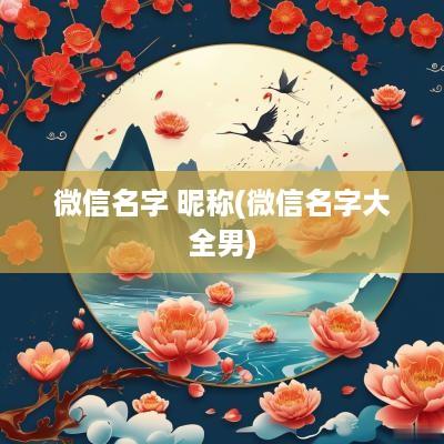 微信名字 昵称(微信名字大全男)