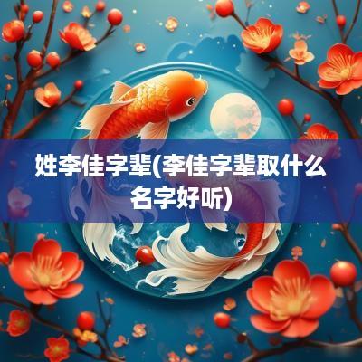 姓李佳字辈(李佳字辈取什么名字好听)