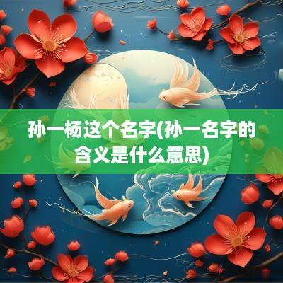 孙一杨这个名字(孙一名字的含义是什么意思)