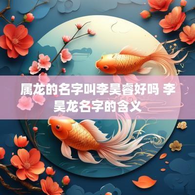 属龙的名字叫李昊睿好吗 李昊龙名字的含义