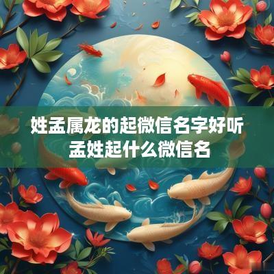 姓孟属龙的起微信名字好听 孟姓起什么微信名