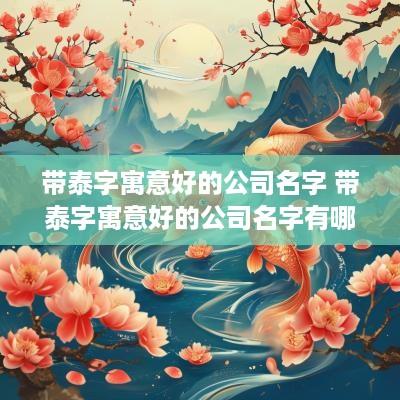 带泰字寓意好的公司名字 带泰字寓意好的公司名字有哪些
