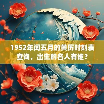 1952年闰五月的黄历时刻表查询，出生的名人有谁？